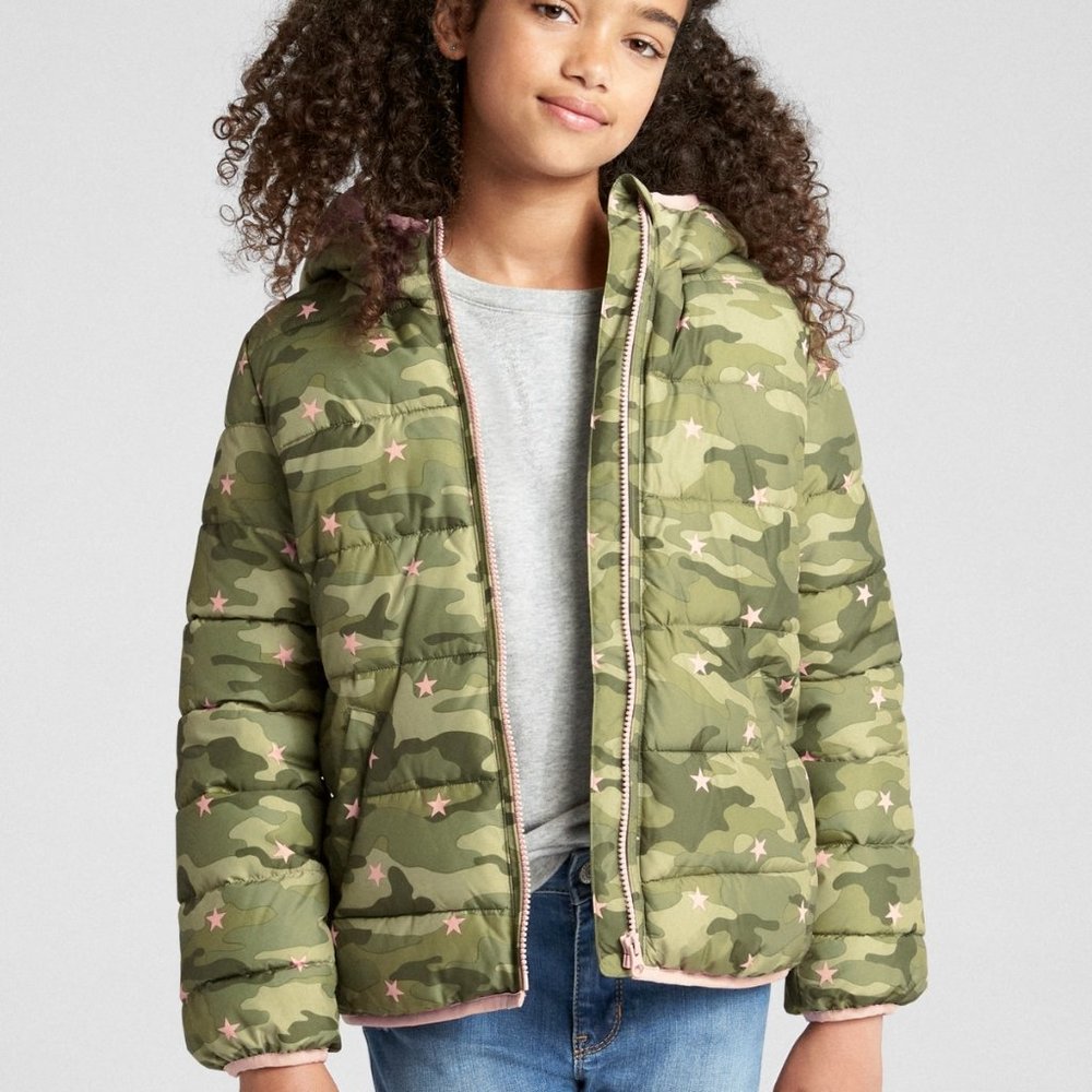 *SOLD* NWT GAP Kids Girl's Camo Sherpa Lined Winter Puffer Jacket Coat, XL 12